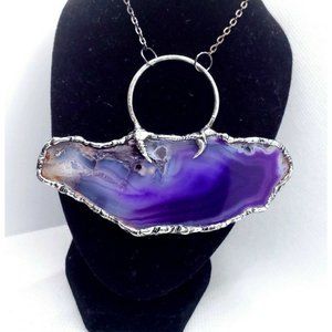 Purple fang agate crystal necklace handmade gothic cosplay fantasy jewelry